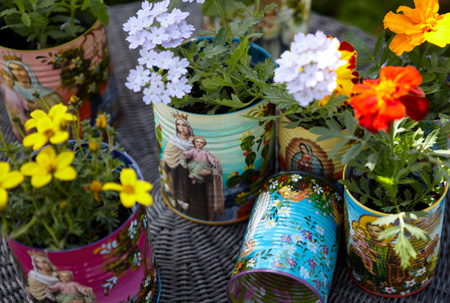 Hand painted tin cans